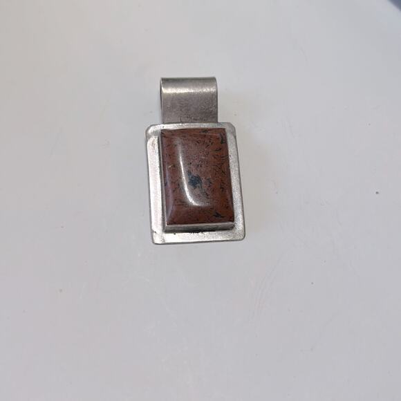 Taxco Mexico TS-94 925 Sterling Silver Mahogany Obsidian Pendant - Picture 1 of 7